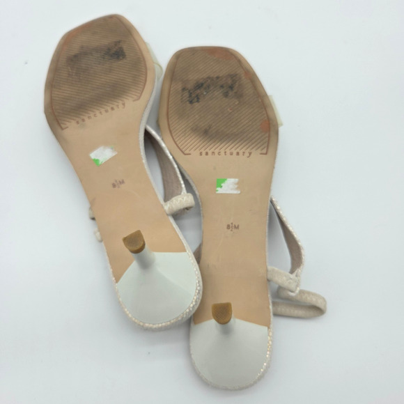 Vintage Y2K Kitten Heels Size 8.5 White Pearl Iridescent Open Toe Sanctuary - Picture 8 of 9